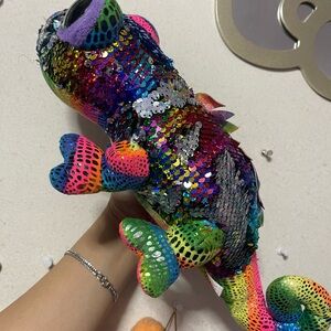 TY Flippables Sequins KARMA Rainbow Chameleon Plush